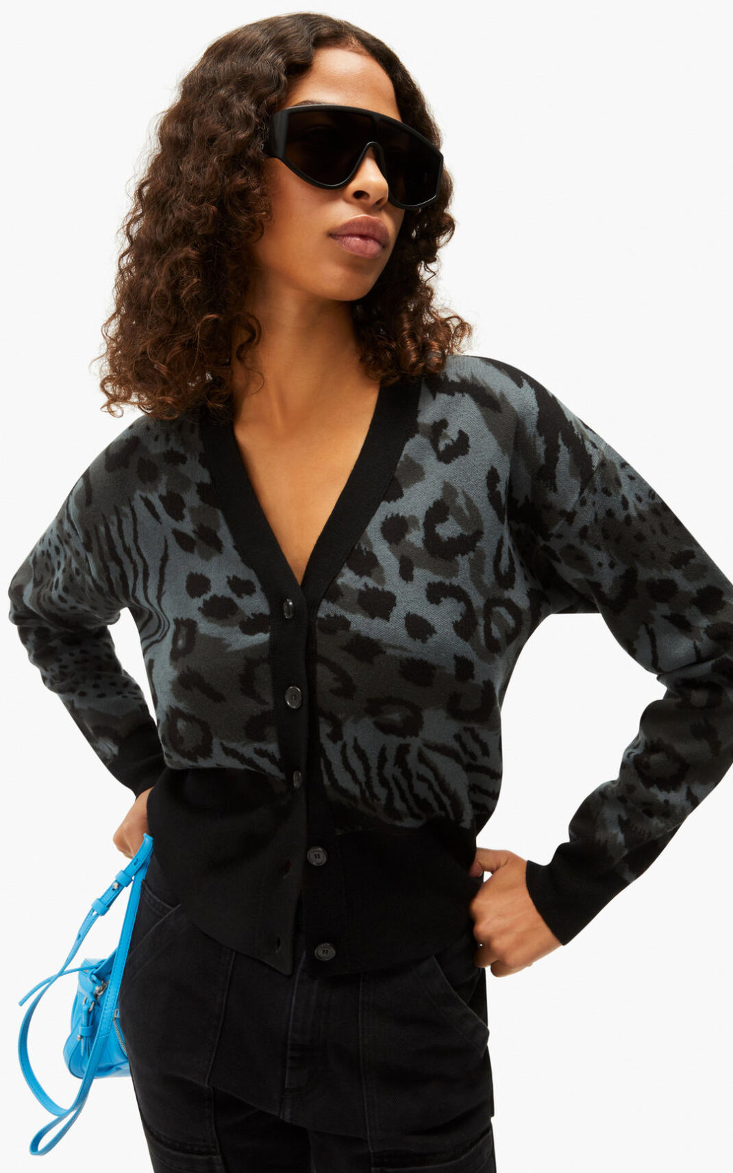 Sweat Zippé Kenzo Archive Leopard merino wool Femme Grise | LUYX-31570